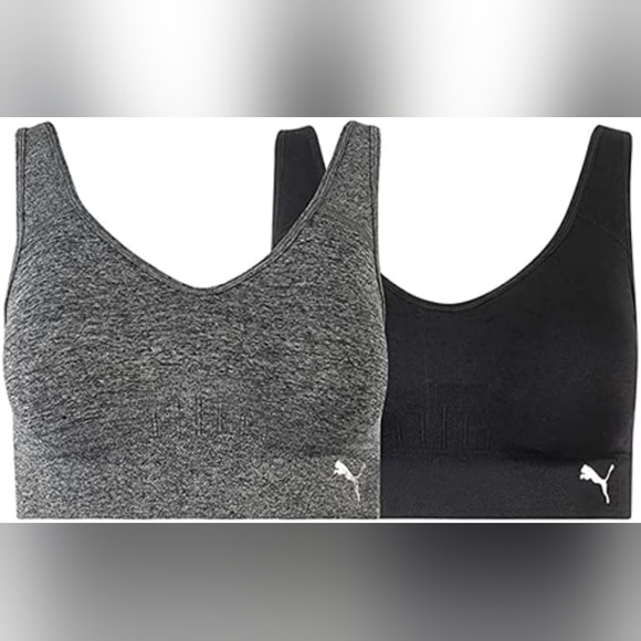 🆕 Puma | 2 Pack Convertible Seamless Sports Bras Grey & Black Size Medium - Picture 8 of 10